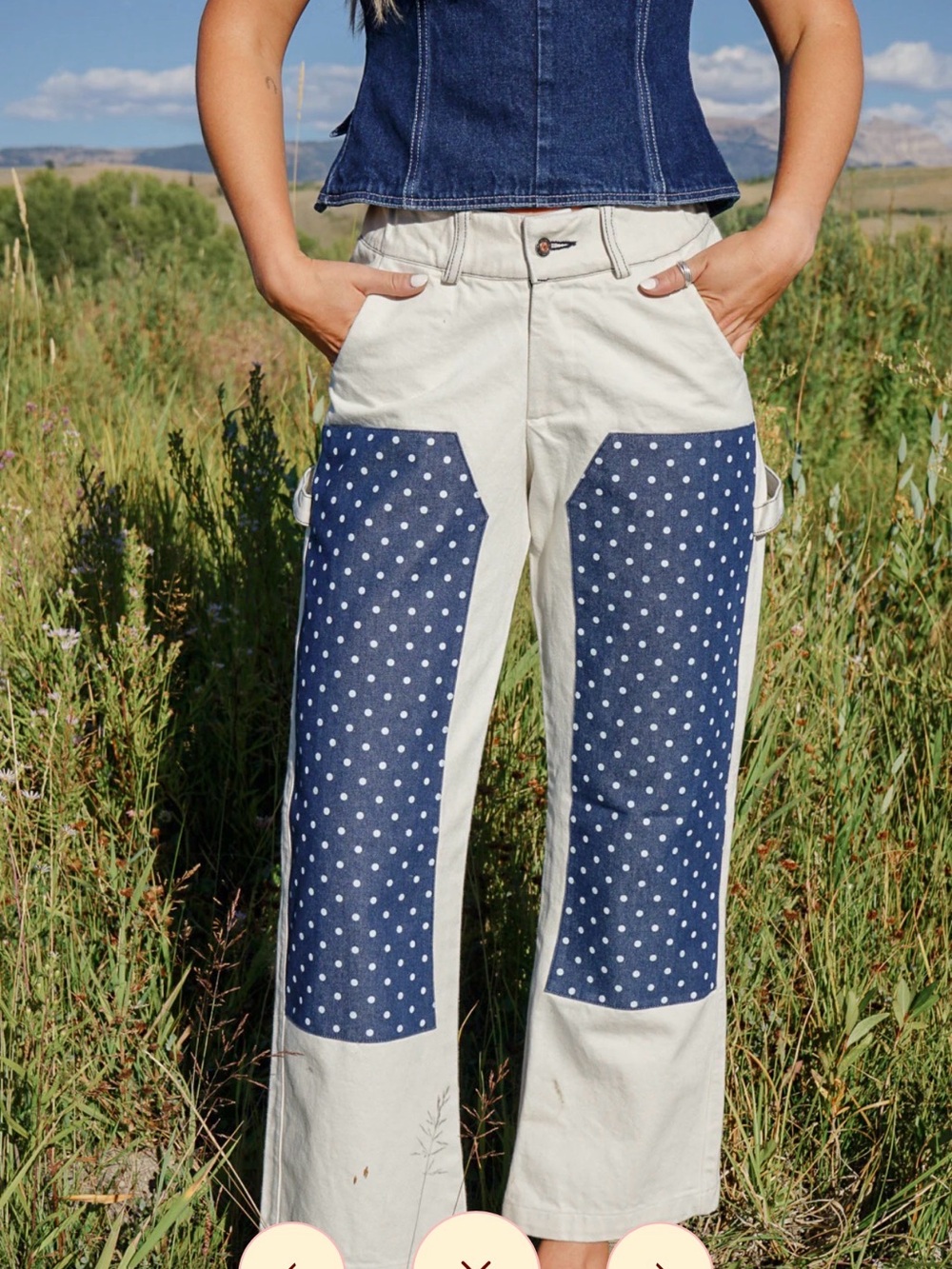 Midnight Lunch Polka Dot Panel Utility Pants - Cream & Navy